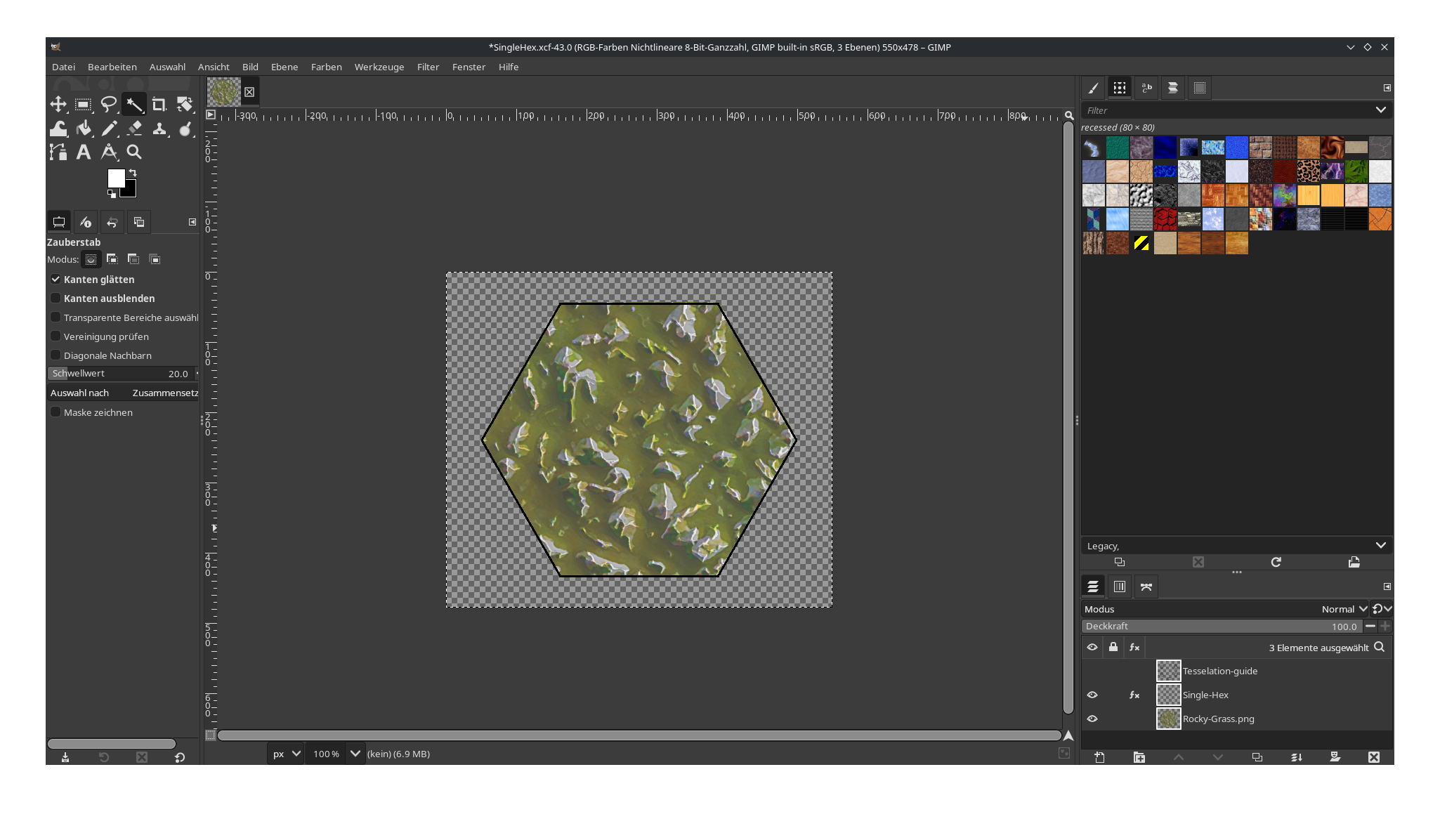 A screenshot of the GIMP showing the import of the Rocky-Grass.png file
