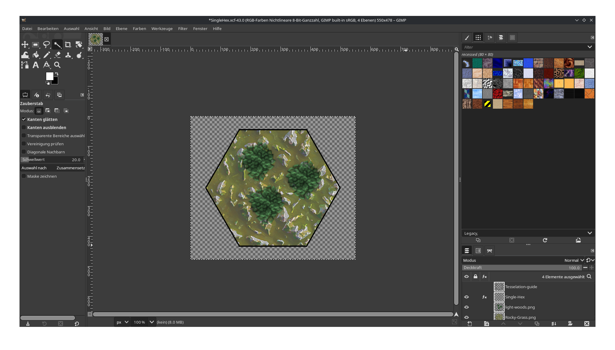A screenshot of the GIMP showing the import of the light-woods.png file