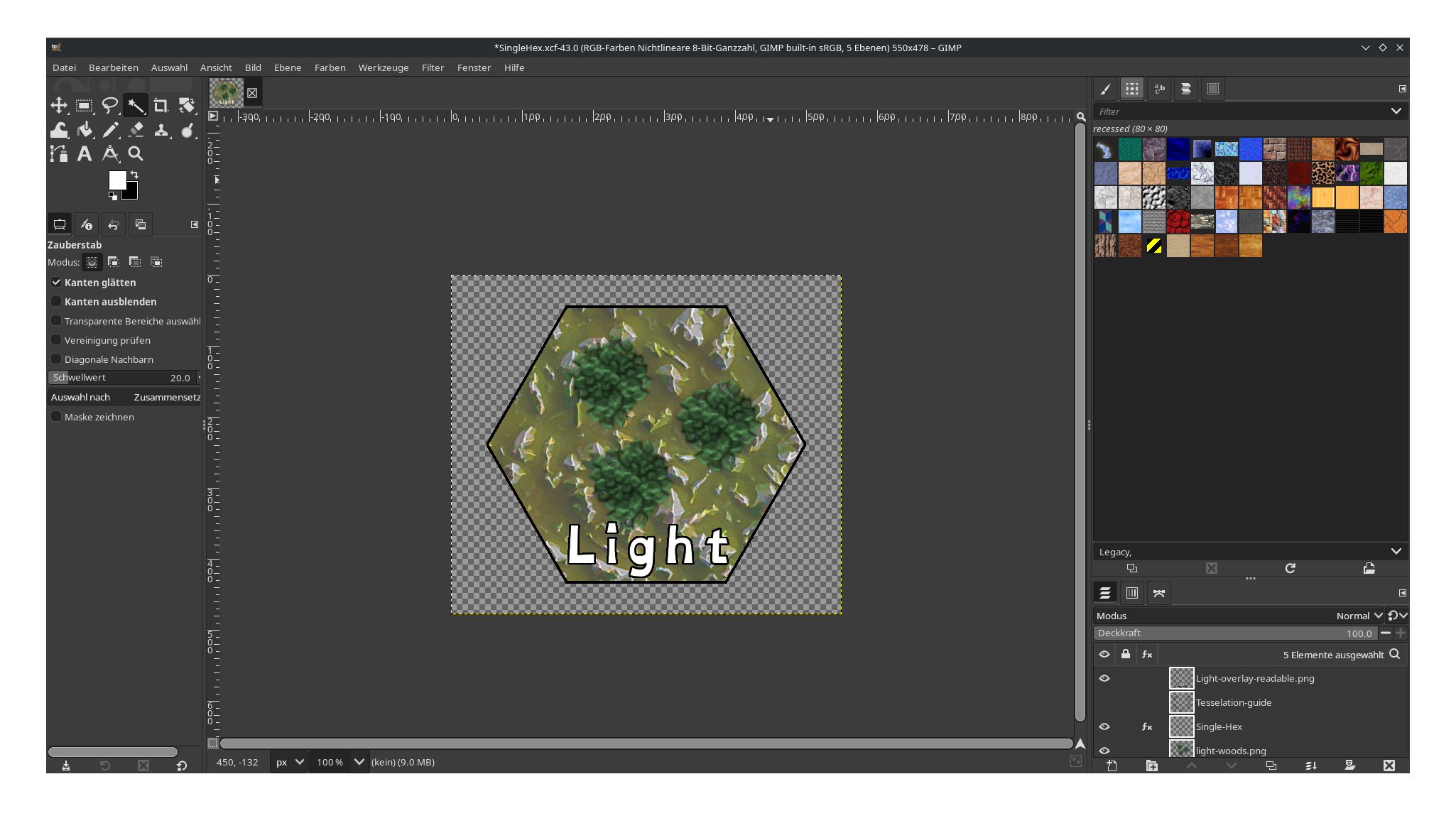 A screenshot of the GIMP showing the import of the light-overlay-readable.png file